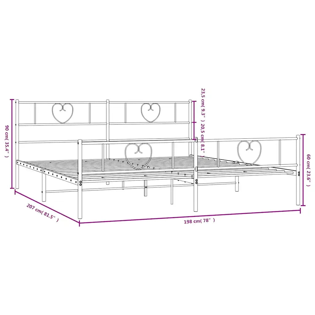 Giroletto con Testiera e Pediera Metallo Nero 193x203 cm 355487