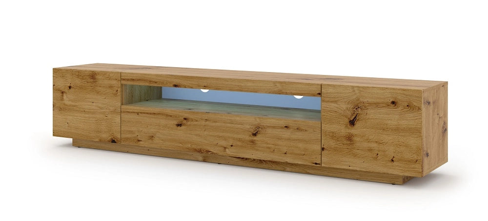 Mobile TV sospeso o a terra Led incluso 200x42/36x37 Cm STAND AURA Rovere