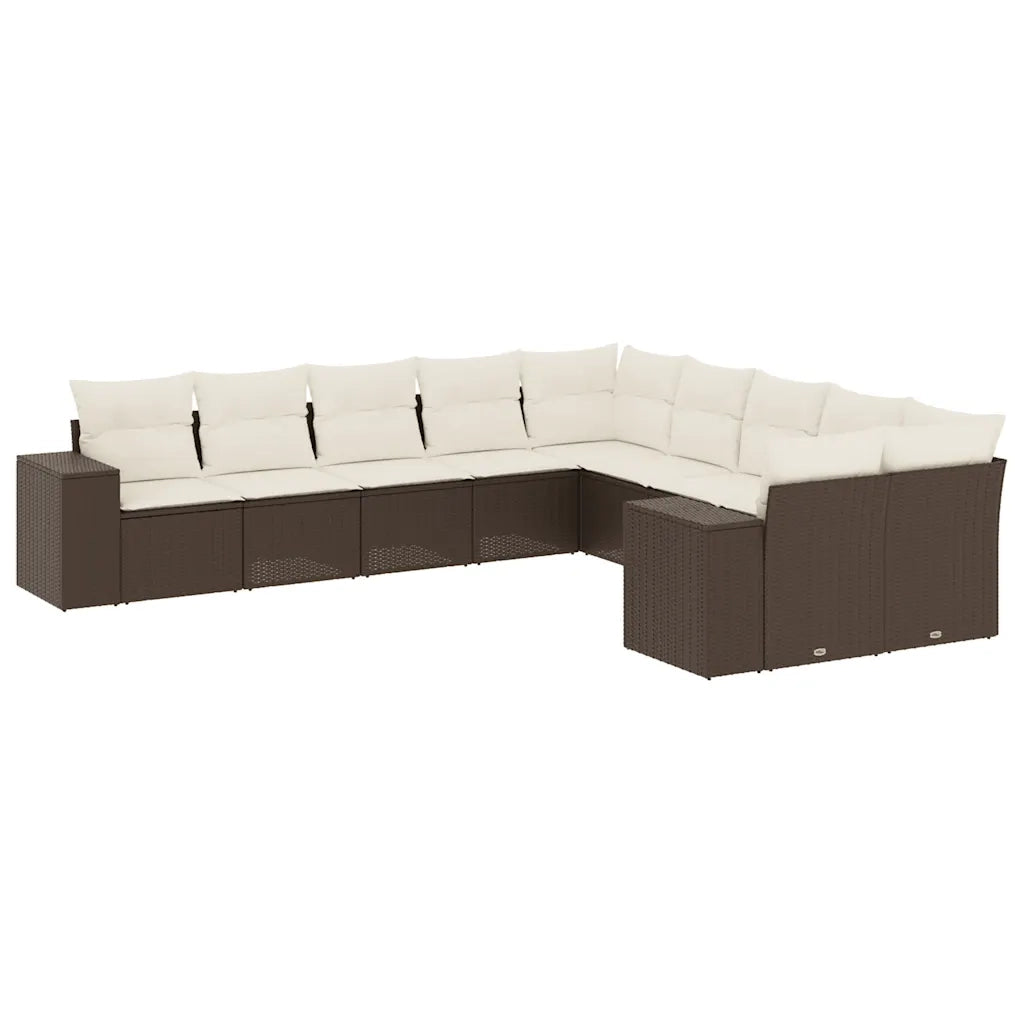 Set Divani da Giardino 10pz con Cuscini in Polyrattan Marrone 3255450