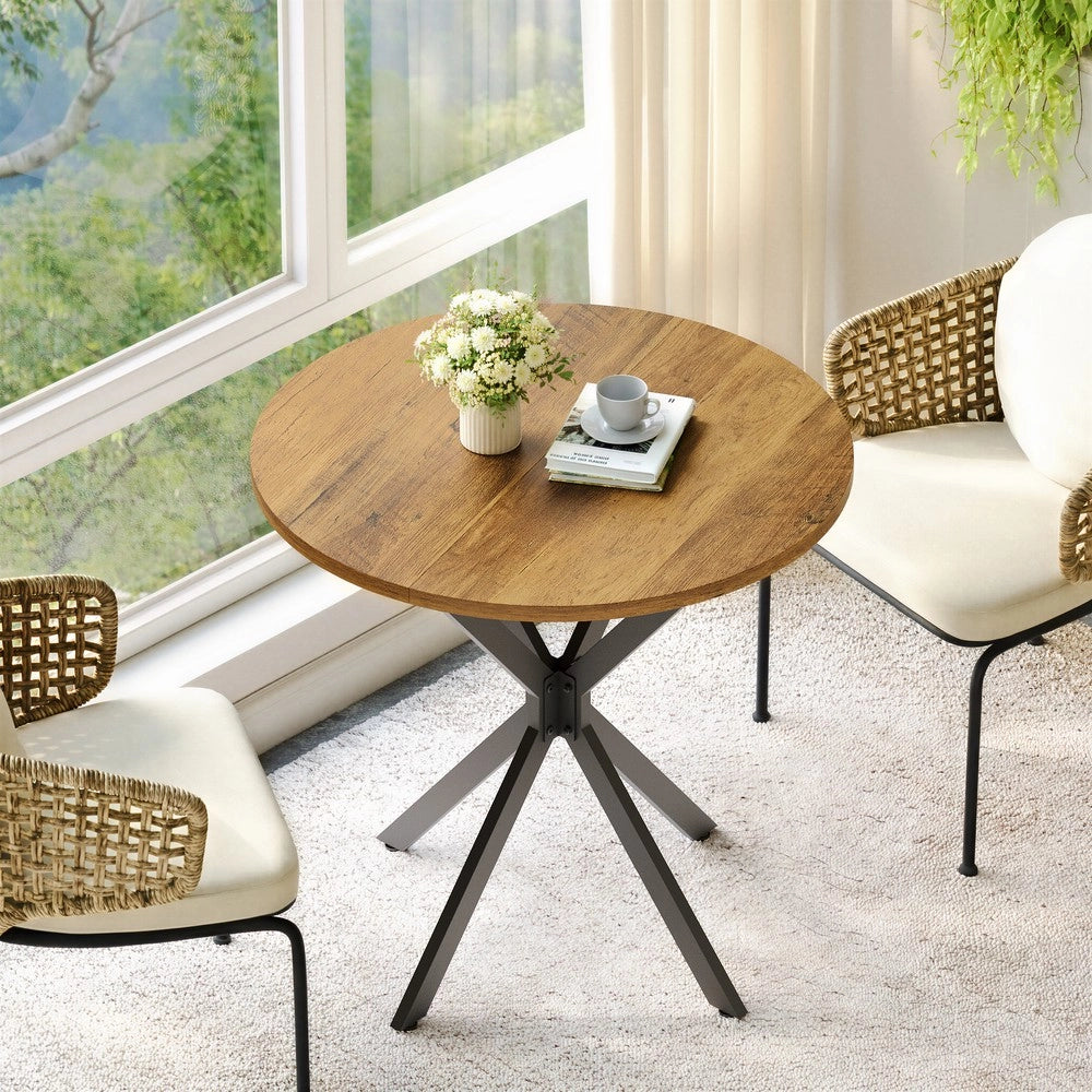 Tavolo Rotondo in Legno Stile Rustico ¨C MINIMAL ¨C Marrone e Nero, 80 cm