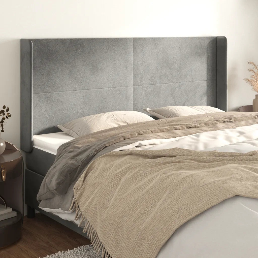 Testiera | Testata ad Orecchio Grigio Chiaro 163x16x118/128 cm in Velluto