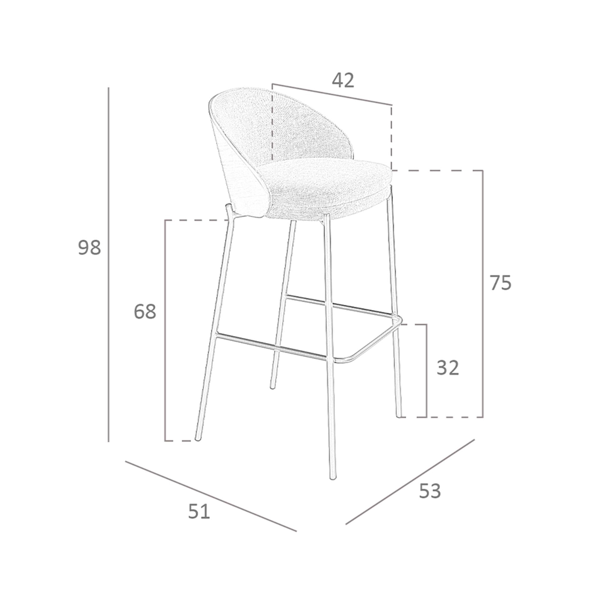 Sgabello in tessuto grigio e noce