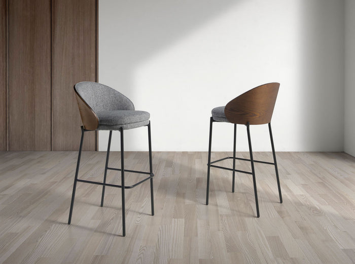 Sgabello in tessuto grigio e noce