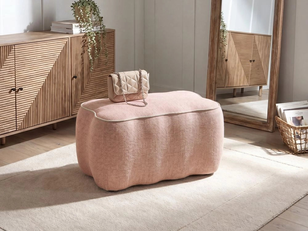 Panca rettangolare in tessuto rosa, 69 x 38, poggiapiedi, elemento decorativo per soggiorno e camera da letto
