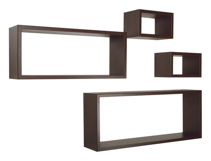 Set 3 Mensole Cubo da Parete Quadrato e Rettangolare in Fibra di Legno Merlino Wengè