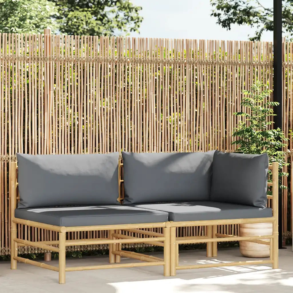 Set Divani da Giardino 2 pz con Cuscini Grigio Scuro in Bambù