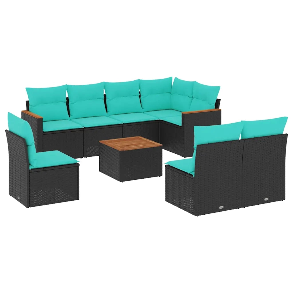 Set Divani da Giardino 9 pz con Cuscini Nero in Polyrattan 3226050