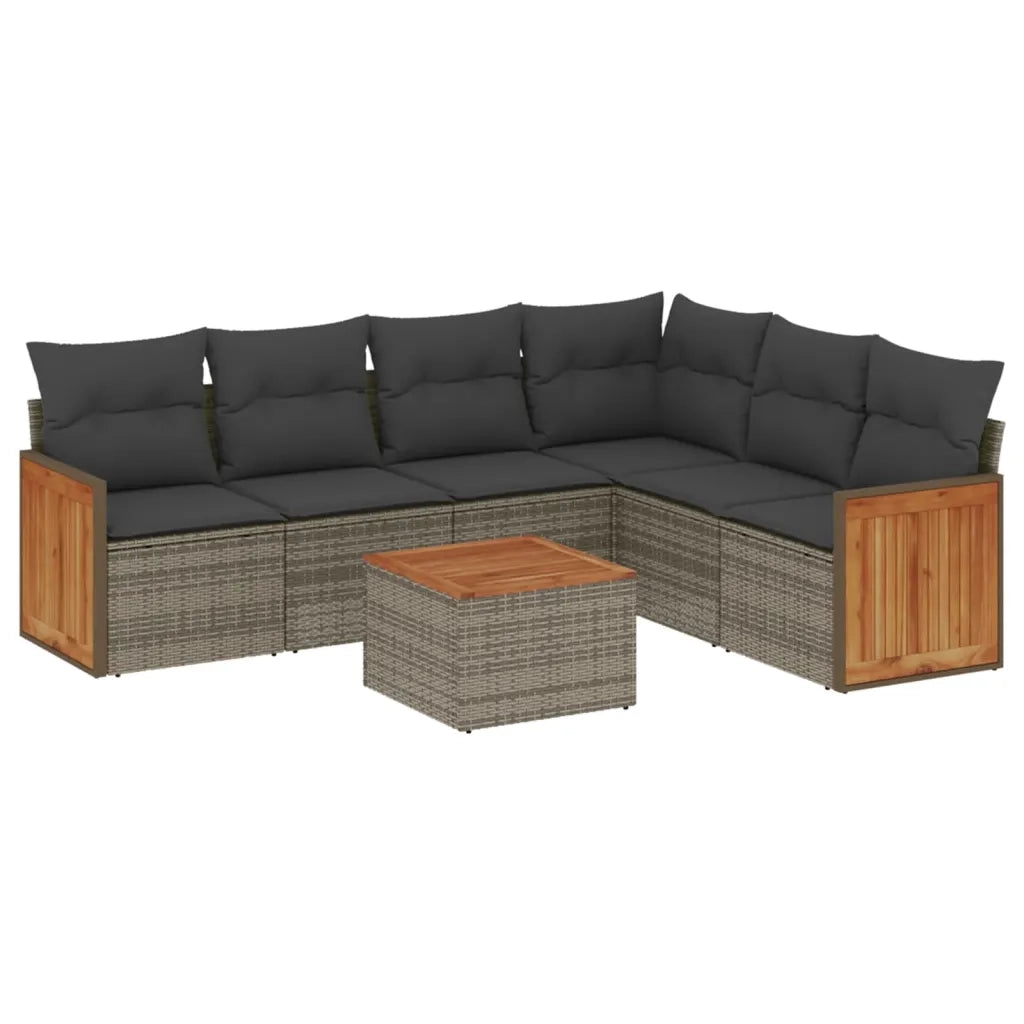Set Divani da Giardino 7 pz con Cuscini Grigio in Polyrattan 3227691