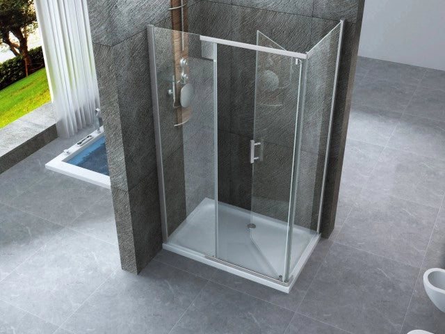 Box doccia due lati con porta battente cristallo 8mm trasparente h.195 SIDE 130 cm,90 cm