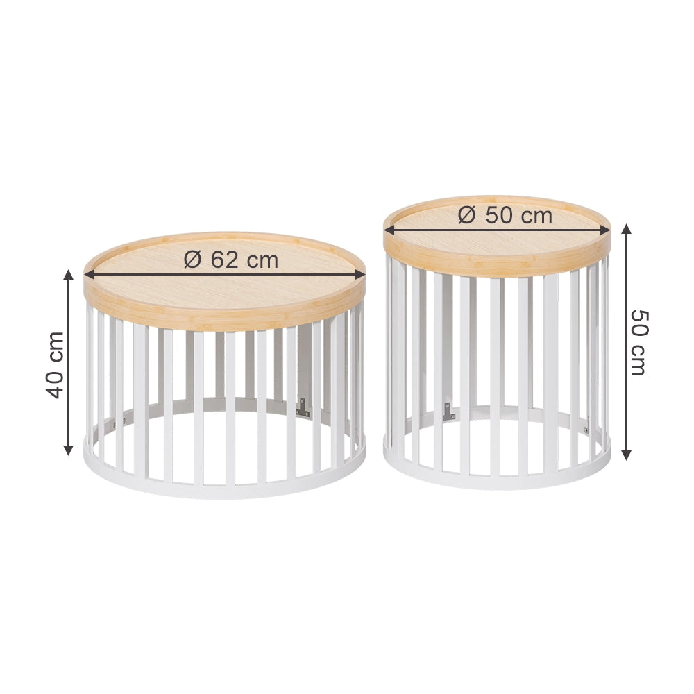 Tavolino da divano Enara Bambù/Bianco 50.5 x 50.5 cm, con 2 parti Vicco