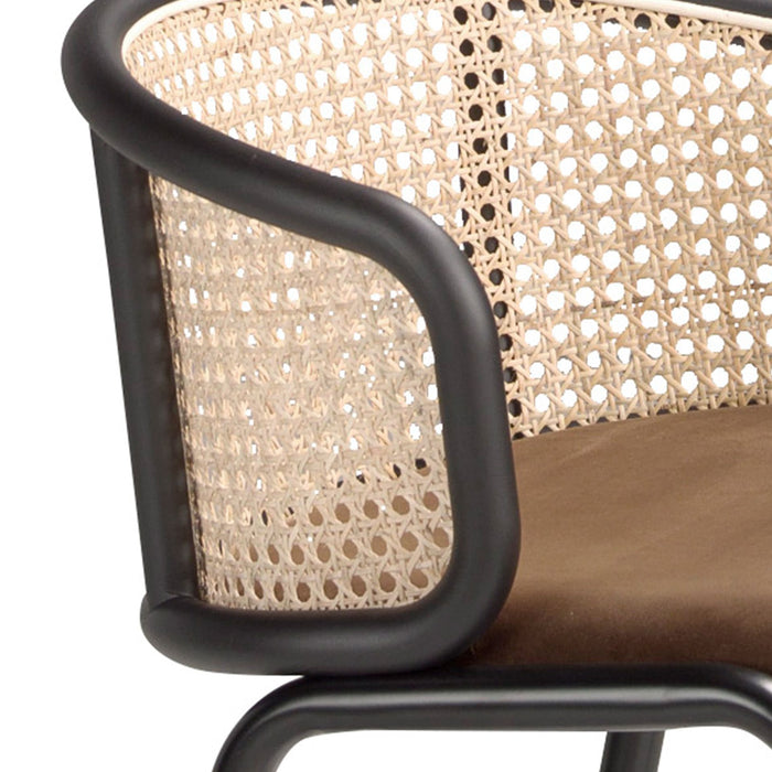 Sgabello in rattan e velluto marrone