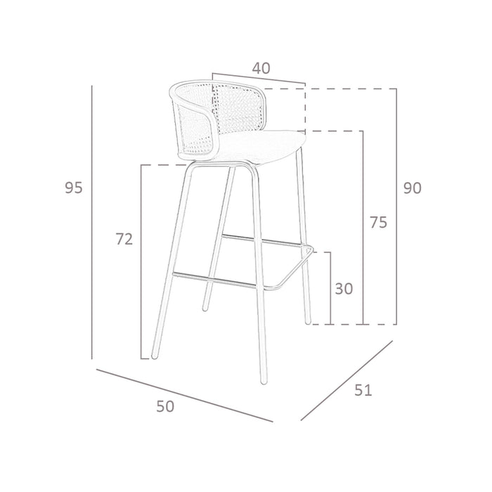 Sgabello in rattan e velluto marrone