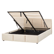 Letto Ottomano Beige Chiaro Velluto Tappezzato 140 x 200 cm Testiera Travestita Funzione Contenitore