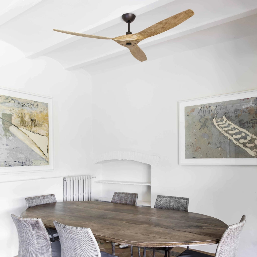 FARO Ventilatore a soffitto con pale in legno acciaio marrone motore DC luce integrata 5 velocita telecomando per 176–28 m² per soffitti inclinati FARO-33519