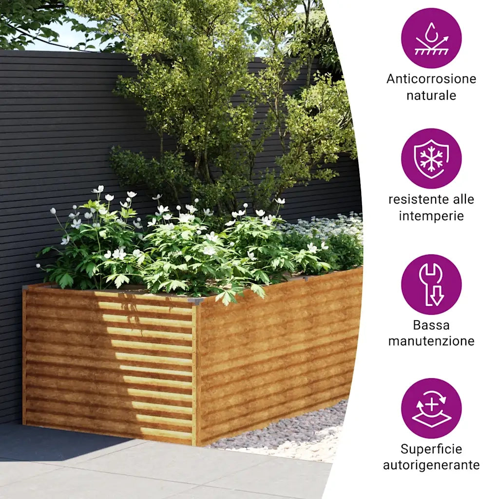 Fioriera Rialzata da Giardino 479x100x69 cm in Acciaio Corten 152006
