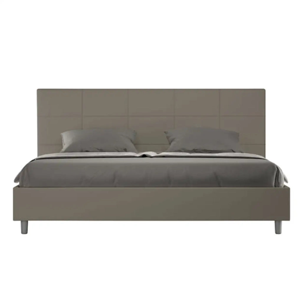 Letto matrimoniale king size con rete imbottito 200x200 similpelle cappuccino Mika