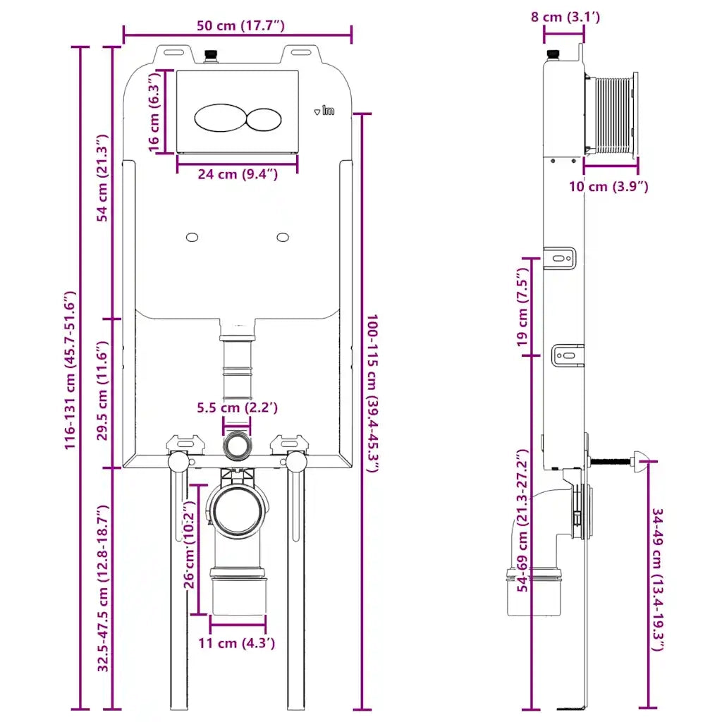 Telaio del Cistern Bianco 50 x 8 x 131 cm Acciaio CFW3950031