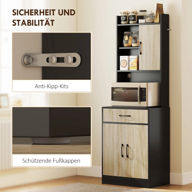 ARMADIO DA CUCINA con piano di lavoro 60 x 40 cm, effetto legno naturale e nero