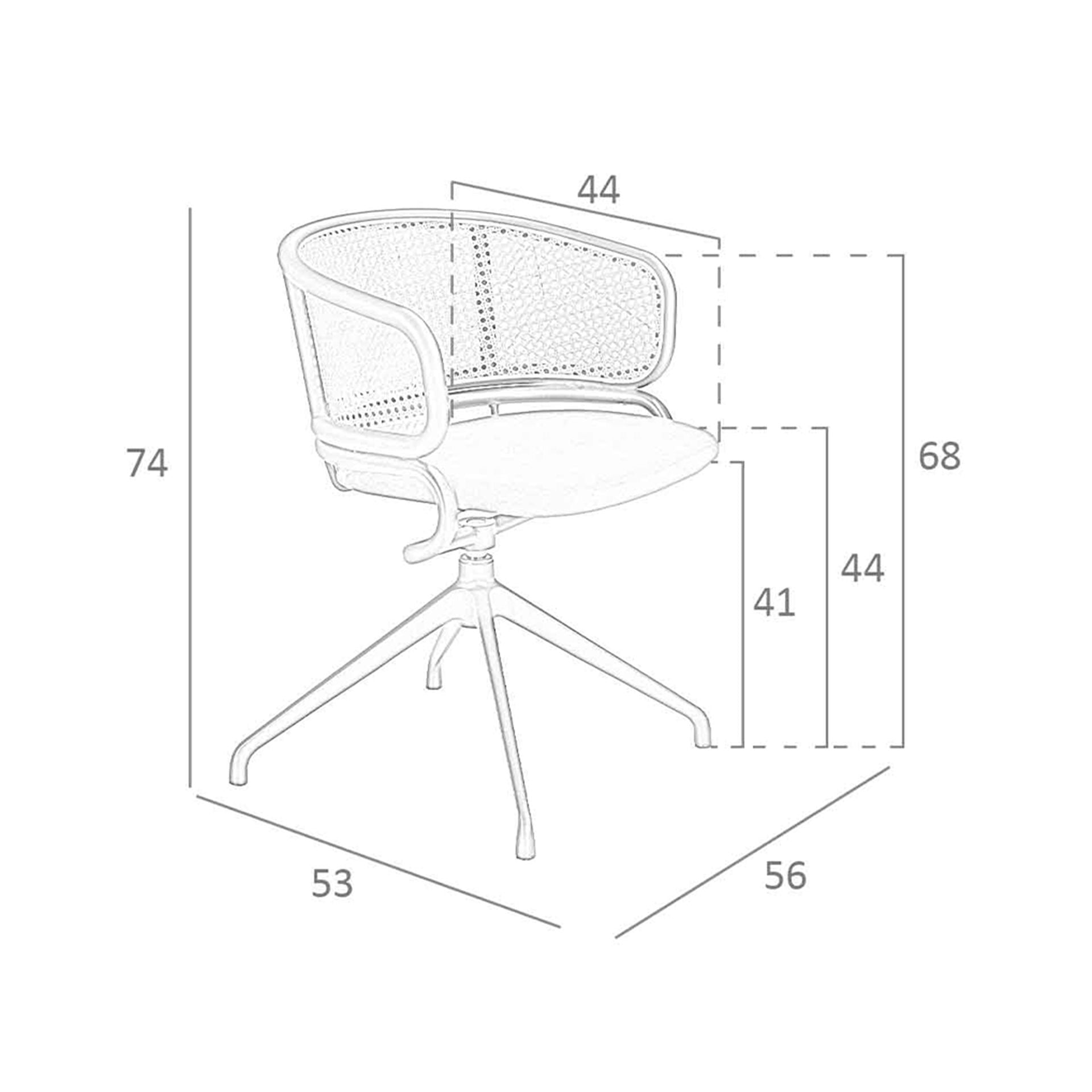 Sedia girevole in rattan e velluto marrone