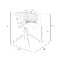 Sedia girevole in rattan e velluto marrone