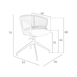 Sedia girevole in rattan e velluto marrone