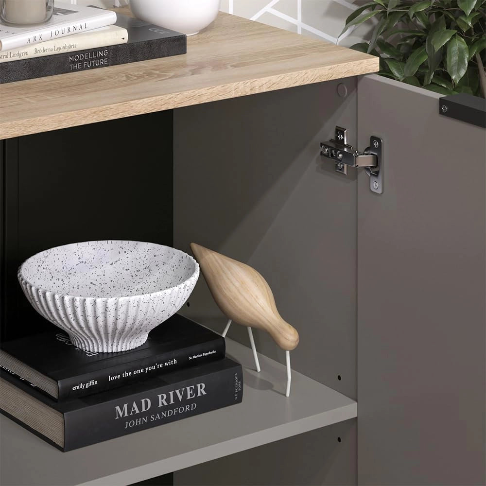 Credenza Wido, Grigio, 50 x 80 cm con ripiano, per la conservazione e l'organizzazione salvaspazio