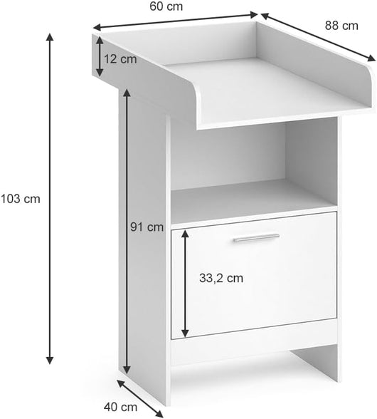 Fasciatoio Leo, Bianco, 60 x 103 cm con cassetto, con ripiano aperto per un accesso rapido agli articoli per la cura
