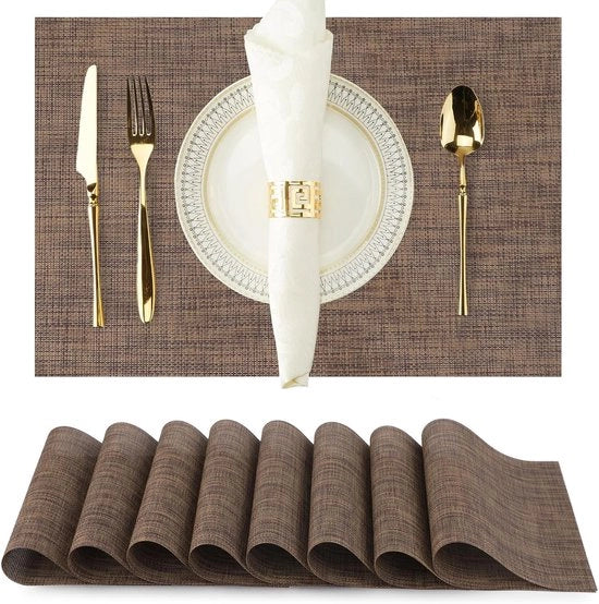Set di placemats in PVC - 8 pezzi - 30*45*0,1cm - Lavabili - Antiscivolo - Resistente al calore - Placemats in PVC - Adatti per cucine, tavoli da pranzo, hotel - Placemats in PVC semplici e tessuti - Adatti per bicchieri, piatti e tazze in ceramica