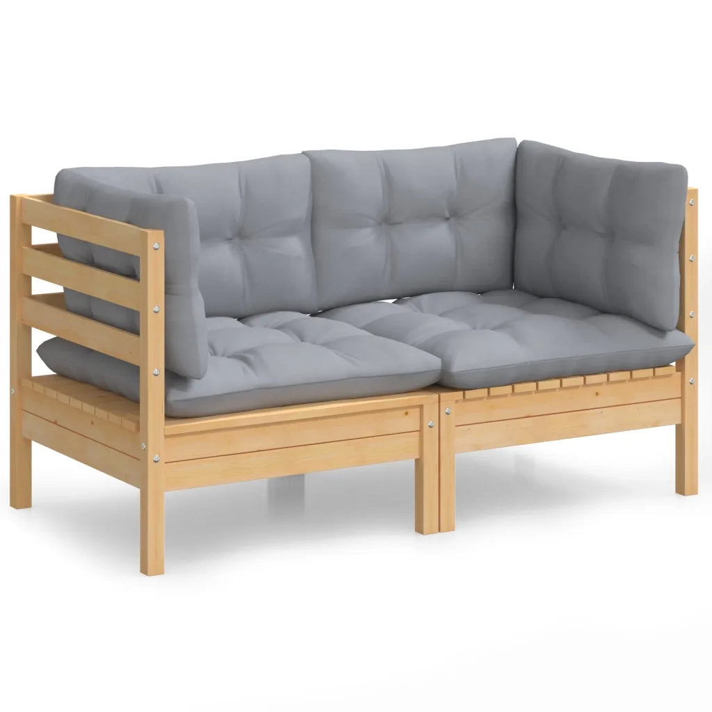 Divano da Giardino a 2 Posti con Cuscini-Sofa da Giardino-Divano da esterno Grigi Massello di Pino 817628