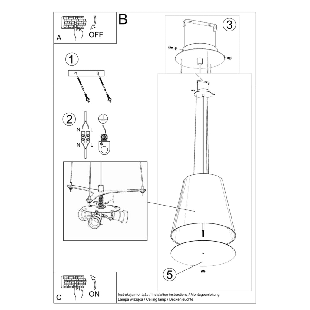 Lampadario moderno nero a 3 luci E27 serie GENEVE 50x50x140 cm