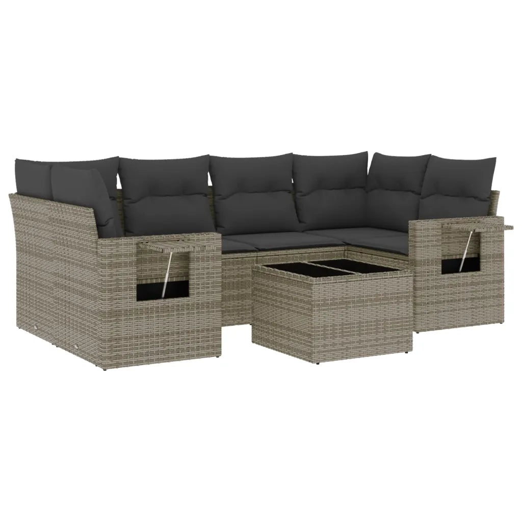 Set Divani da Giardino 7 pz con Cuscini Grigio in Polyrattan