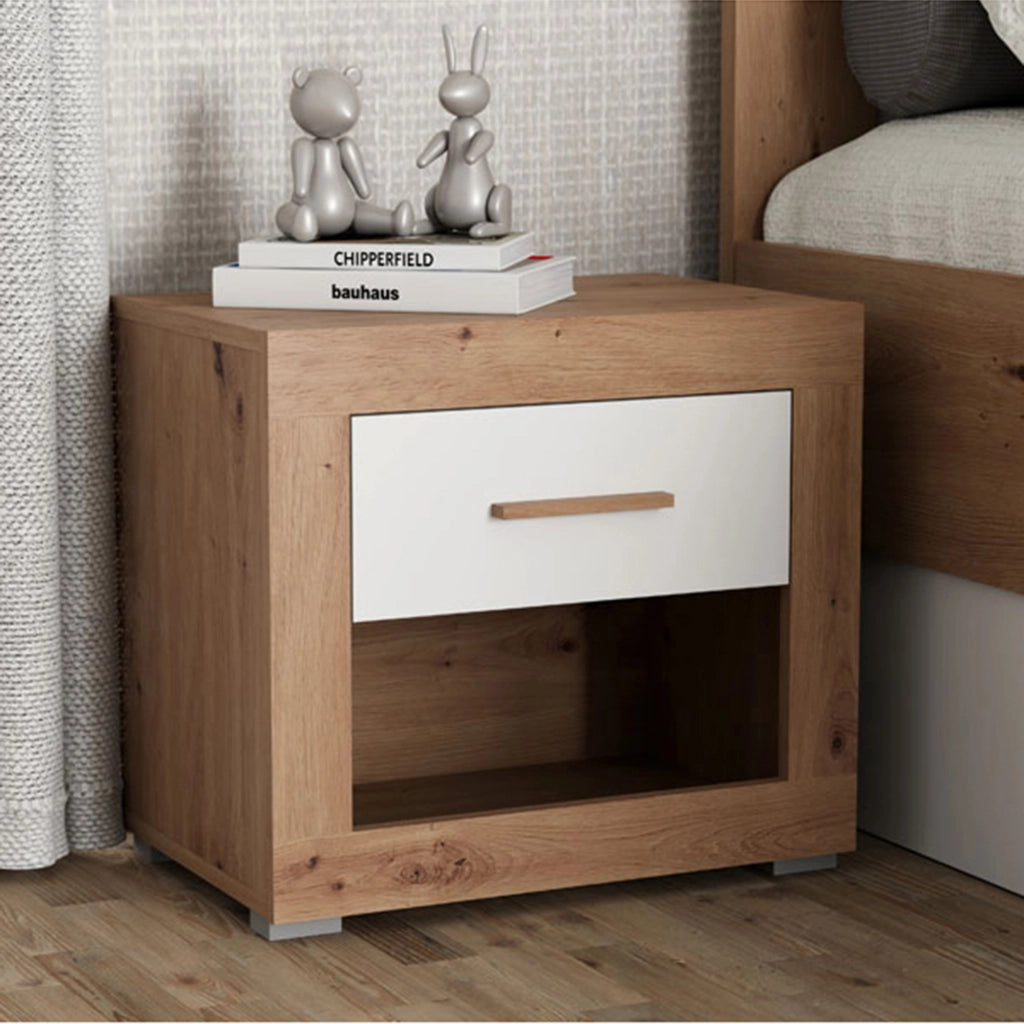 Varkal, Comodino un Cassetto, 52x35x47h cm Marrone Rovere