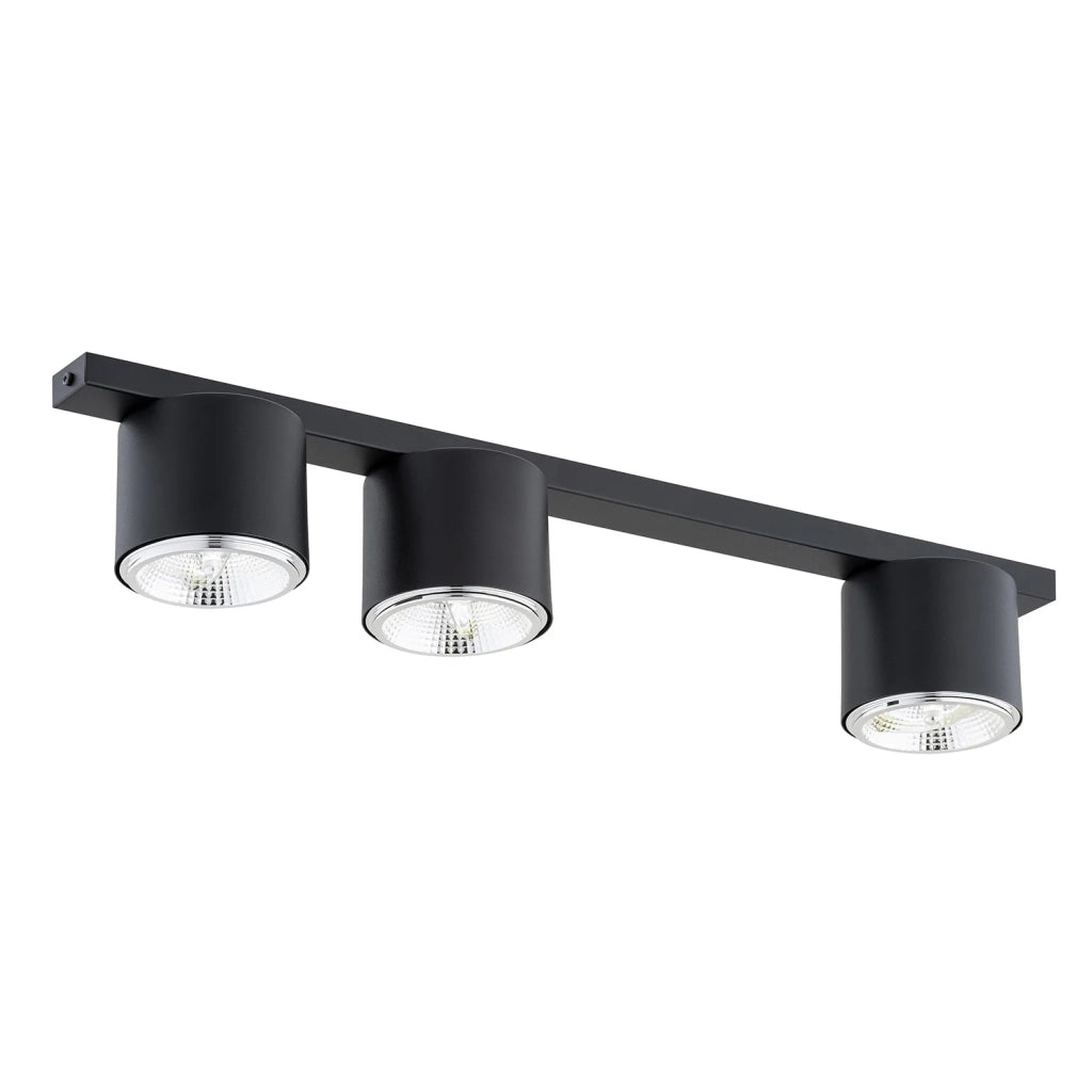 Plafoniera Moderna 3 Luci Faretti Ptah In Acciaio Nero