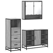 Set Mobili da Bagno | Armadio da bagno 3 pz Grigio Sonoma in Legno Multistrato