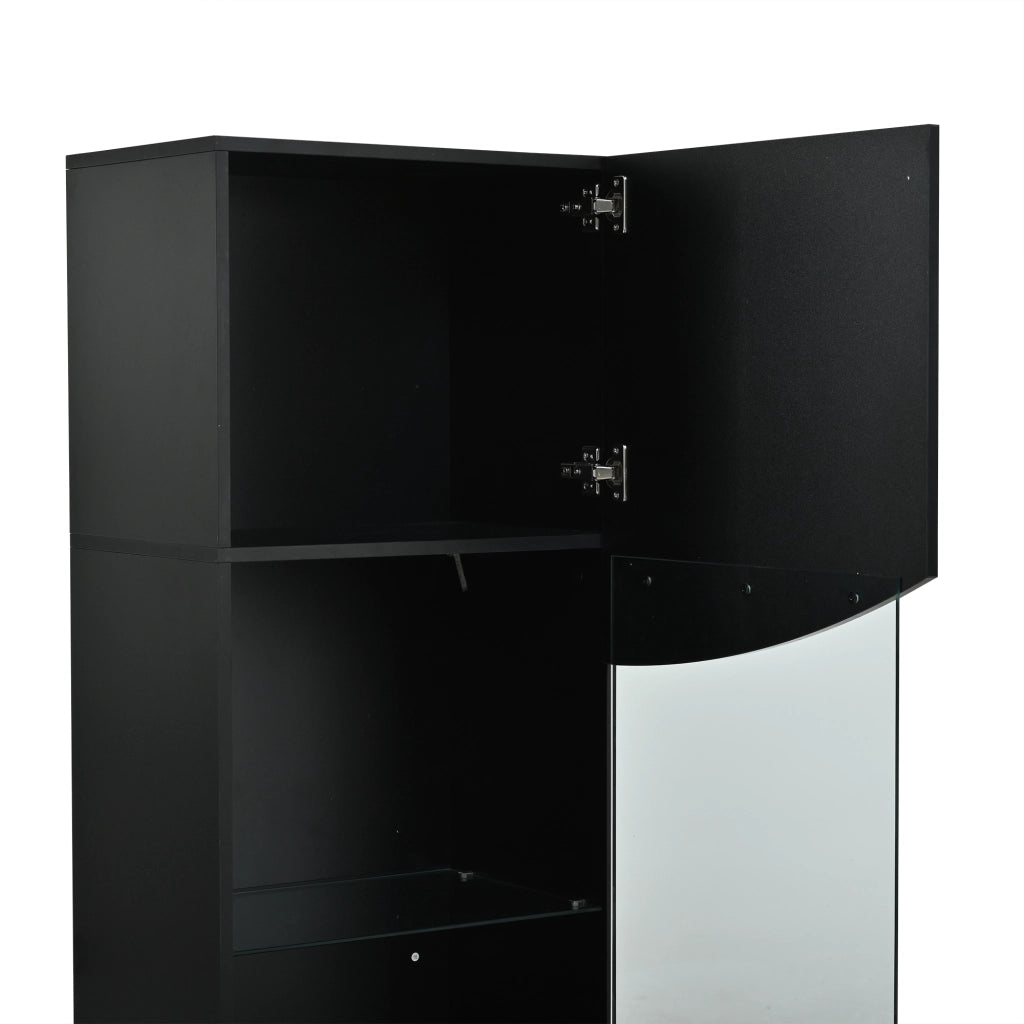 Vetrina alta e stretta 35 x 50 x 165 cm, finitura nero lucido, con LED e ante in vetro temperato