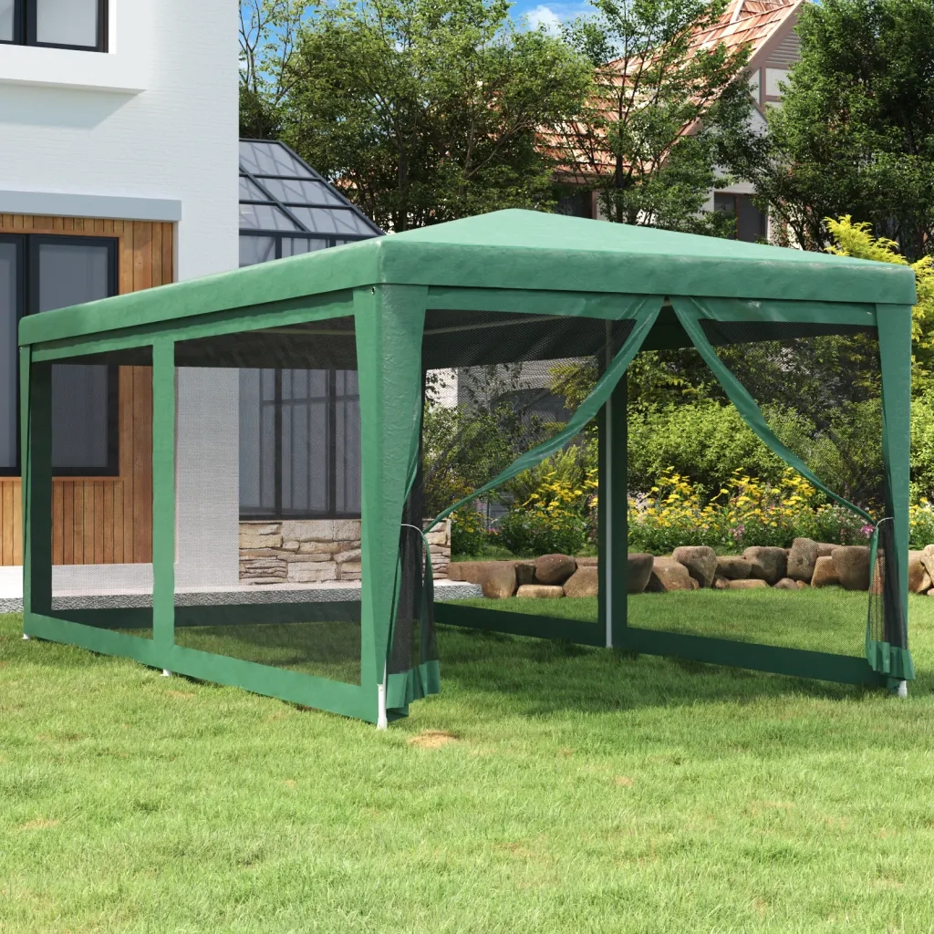 Tenda per Feste con 6 Pareti Laterali in Rete-Tenda Gazebo Verde 3x6 m HDPE