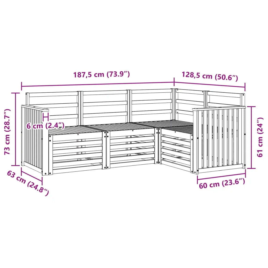 Set divani 4 pcs Naturale Legno di Acacia Massello 3374724