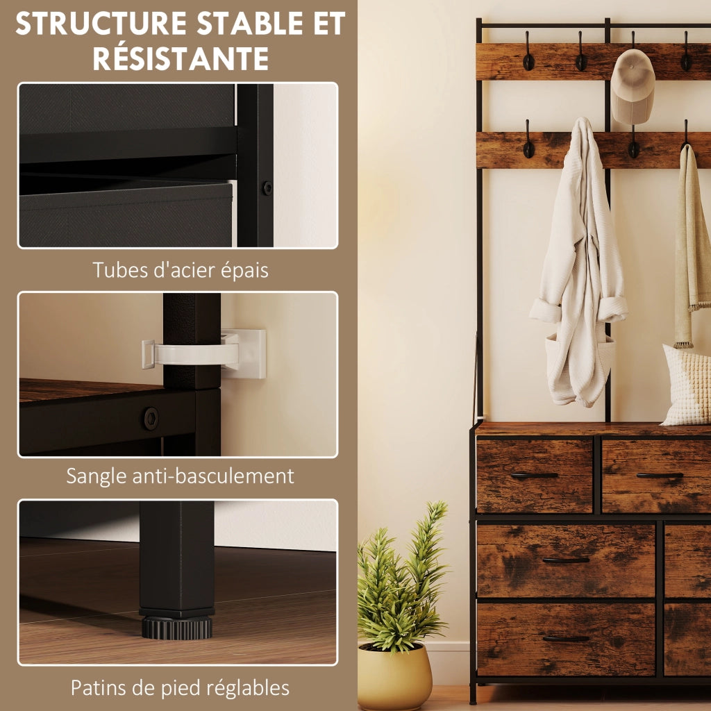 Mobile ingresso con appendiabiti e cassetti ¨C zephmum ¨C marrone 100x30x183 cm