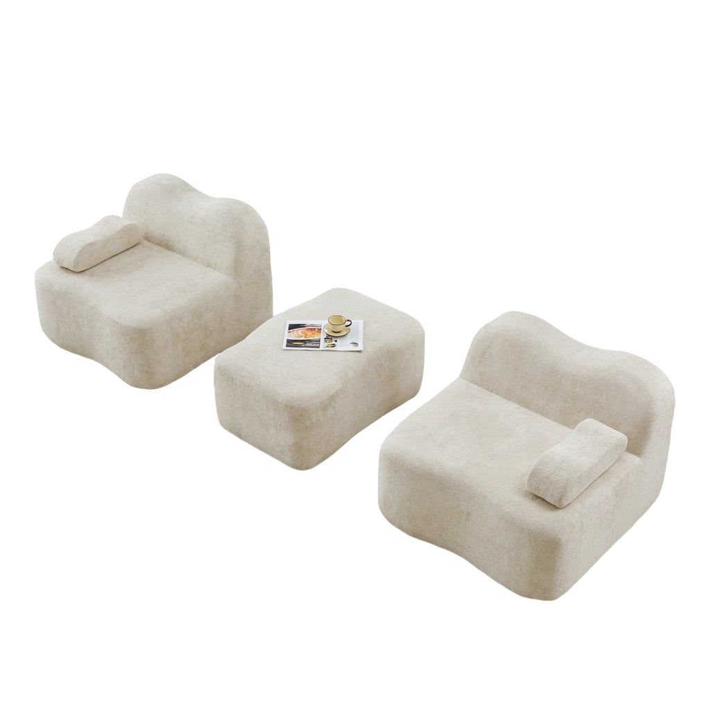 Divano Angolare Modulare 2 Posti con Ottoman ¨C MINIMAL ¨C Beige, Tessuto, Braccioli