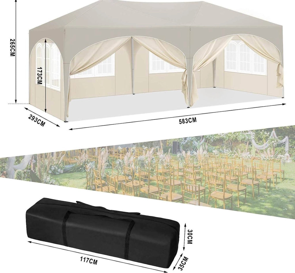 Gazebo pieghevole 3 x 6 m con pareti laterali beige