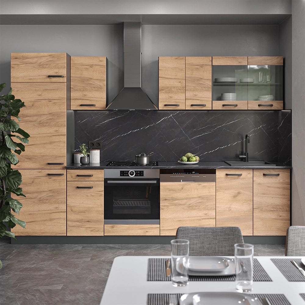 Cucina componibile R-Line Rovere dorato/Antracite 300 cm, PL Rovere Vicco