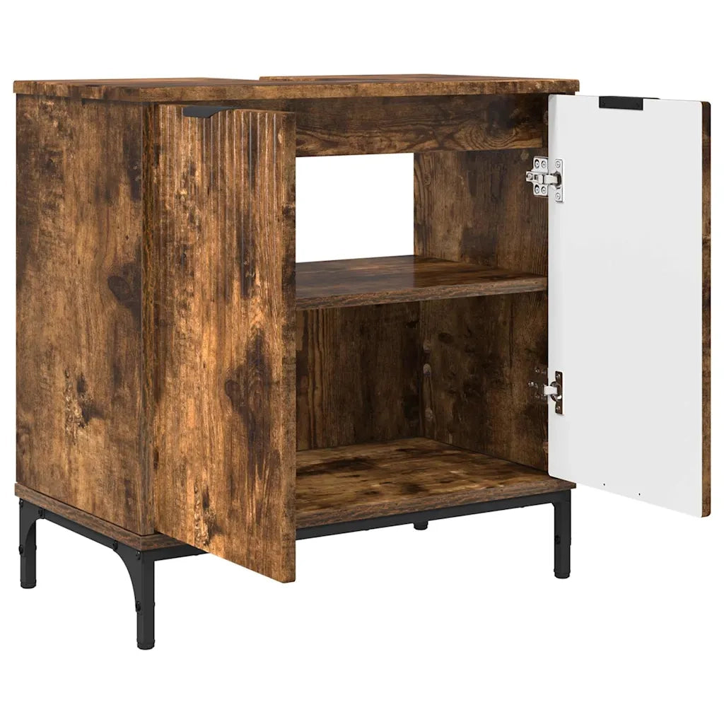 Set di mobili per il bagno con cassetto 2 pcs Rovere fumé