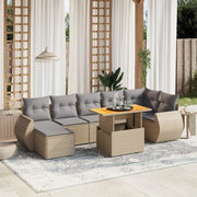 Set Divano da Giardino 8 pz con Cuscini Beige in Polyrattan