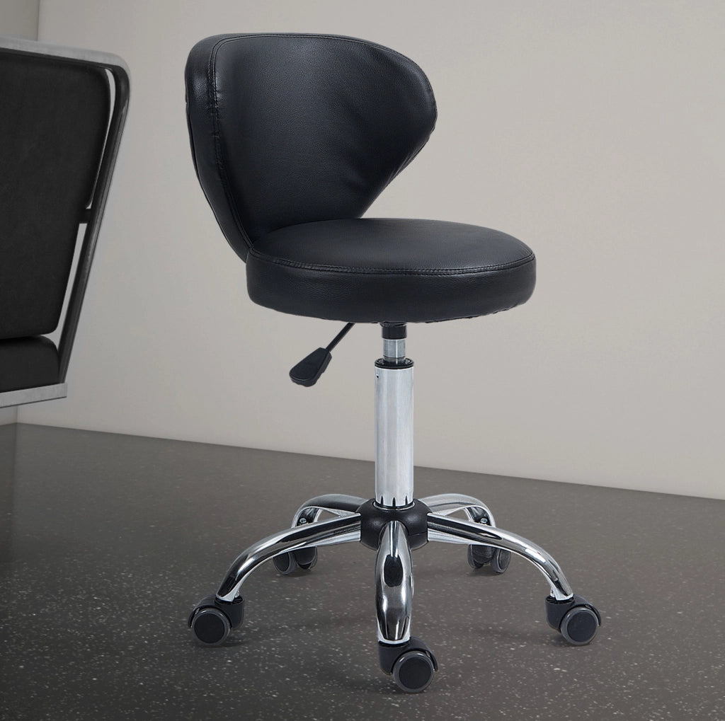 Sgabello da lavoro girevole in ecopelle nera, altezza 51-66 cm