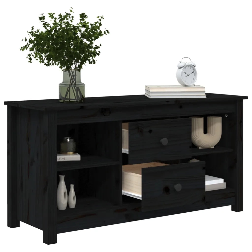 Mobile Porta TV Nero 103x36,5x52 cm in Legno Massello di Pino 814573