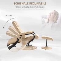 Poltrona Relax con Pouf Poggiapiedi Reclinabile a 145° con 10 Punti Massaggio e Telecomando in Finta Pelle, Crema
