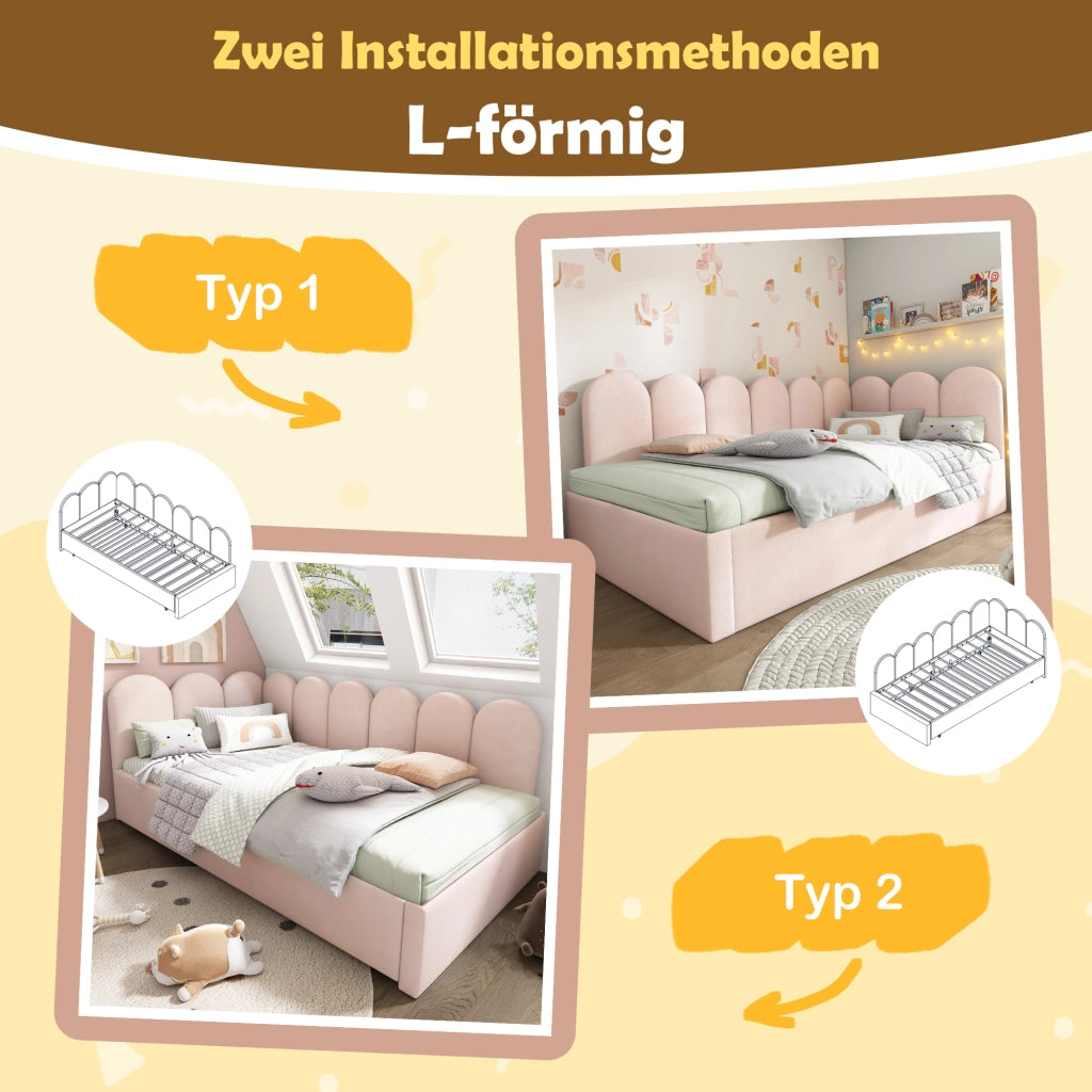 Daybed singolo – 90x200 cm – estraibile 90x190 rete – velluto rosa