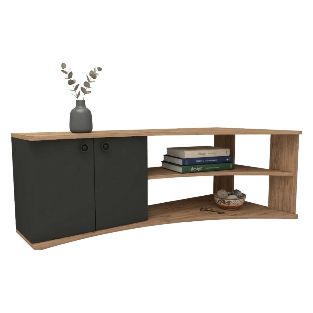 Roisan, Mobile Porta tv 2 Ripiani, 135x68x49h cm Nero Antracite