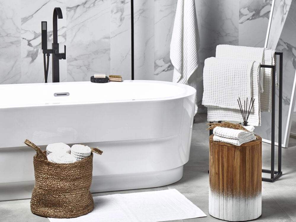 Set di 11 asciugamani telo da bagno e tappetino da bagno per ospiti in cotone bianco a bassa torsione