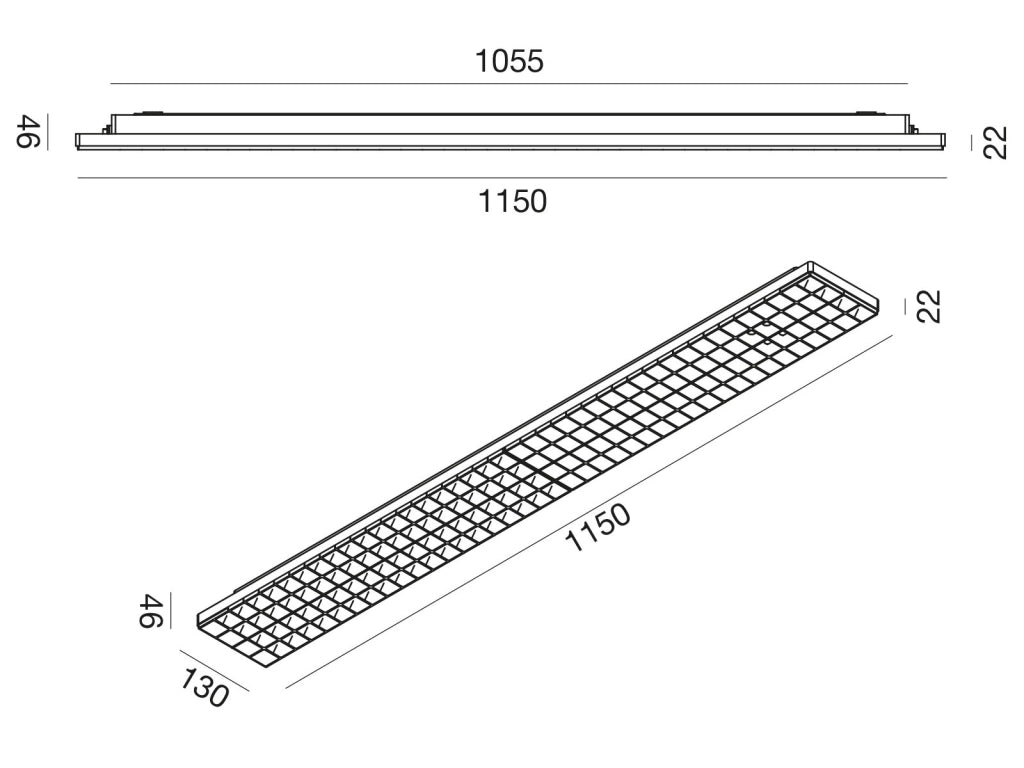 Plafoniera o Sospensione LED da Ufficio GPL Bianco Opaco, Diffusore Nero UGR <19, Potenza 28W-40W con Opzione Biemissione Luce - Gealuce
